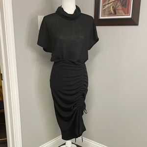 Black Halo Como Sparkle Black Mini Dress Turtleneck Short Sleeve Body con XS